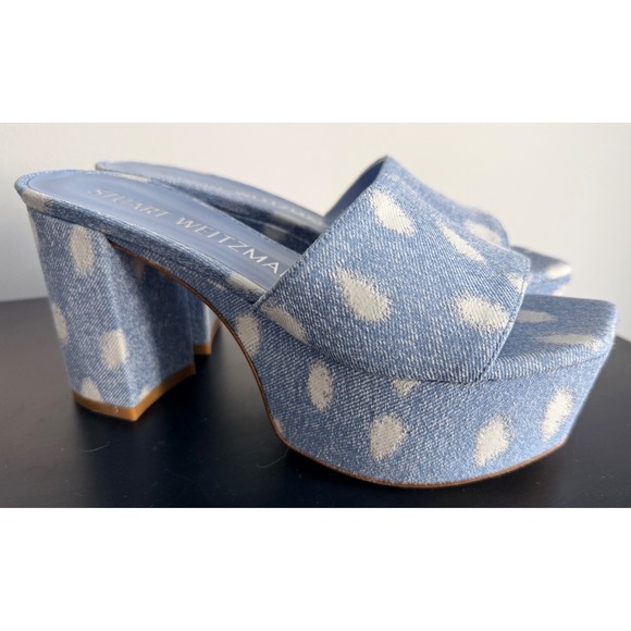 Stuart Weitzman Shoes - NWB Stuart Weitzman Squarehigh Platform 95 Slide Ocelot Denim Sandals 8.5 39